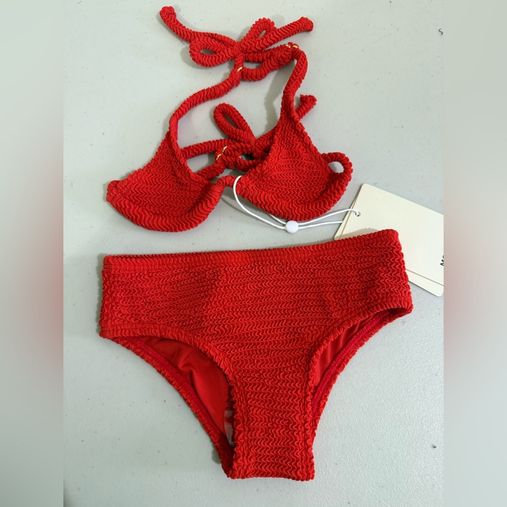 Monday Swimwear Girls Bright Red Textured Two-Piece Bikini